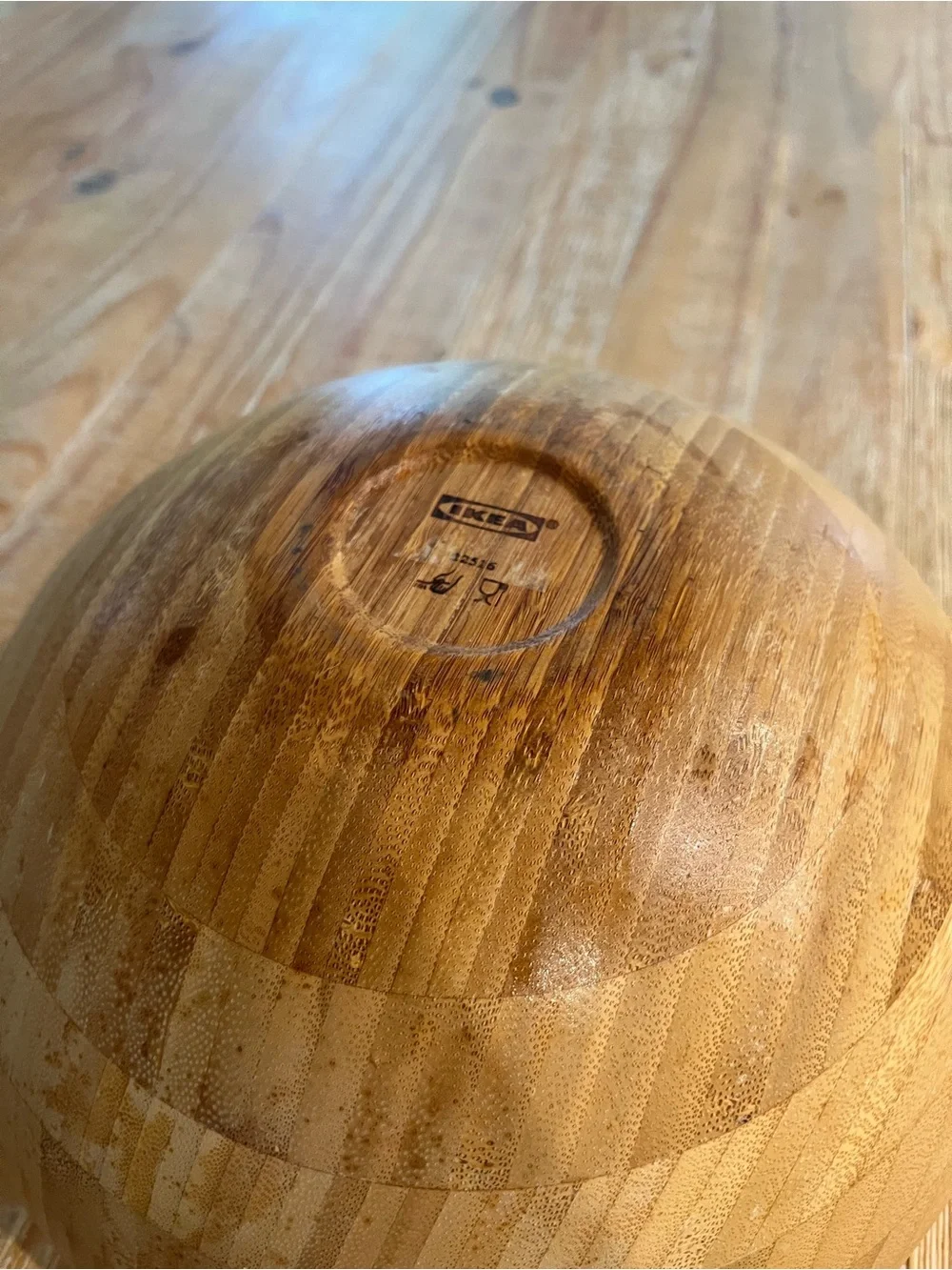 IKEA Natural Bamboo Wood Bowl - Warm Brown Finish